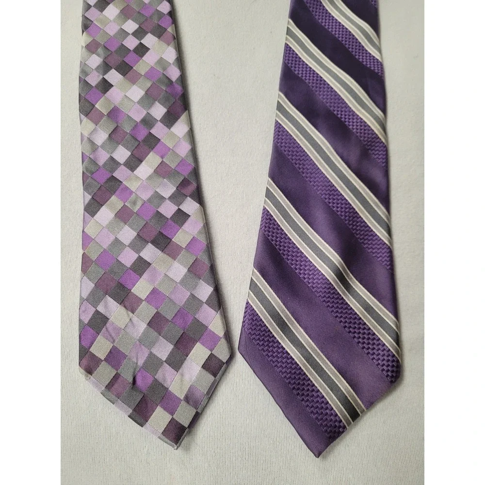 BUGATTI 2pc Necktie Lot Purple Gray Striped Plaid‎ Business Career 15$ ea 2/25$